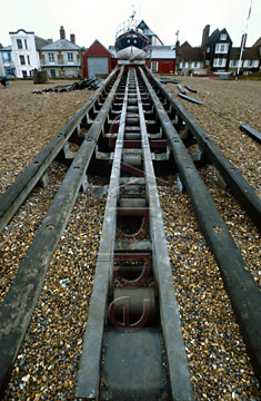 Comp image : boat0119 : The launch track of the old Aldeburgh RNLI lifeboat; Aldeburgh, Suffolk, England