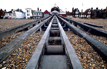 Comp image : boat0120 : The launch track of the old Aldeburgh RNLI lifeboat; Aldeburgh, Suffolk, England