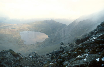 Comp image : ld00712 : Red Tarn and Striding Edge, below Hellvellyn in the English Lake District, from Swirral Edge