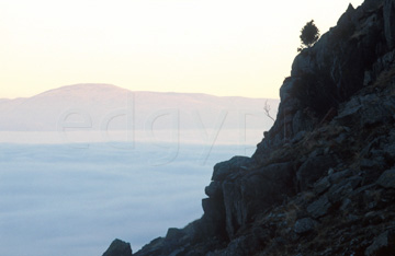 Comp image : ld01209 : Temperature inversion traps thick cloud in the Greenburn valley below Wetherlam in the English Lake District