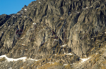 Comp image : ld01218 : The 'Jack's Rake' route up Pavey Ark, overlooking Stickle Tarn, in the English Lake District