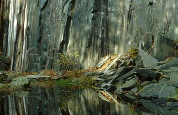 Comp image : ld01501 : Reflections in the water in a small disused slate quarry near Grange, Borrowdale, in the English Lake District