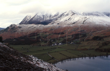 Comp image : ld02020 : Head of Buttermere from the descent from Red Pike, in the Lake District. Grasmoor under snow in background.