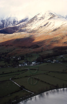 Comp image : ld02022 : Head of Buttermere from the descent from Red Pike, in the Lake District. Grasmoor under snow in background.