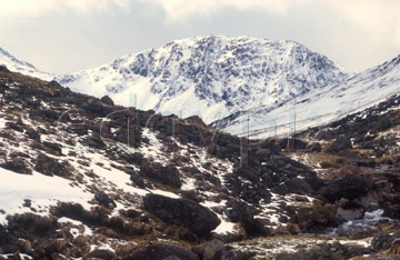 Comp image : ld02105 : Approaching Sty Head from Seathwaite, in the Lake District, with Green Gable under snow in the distance