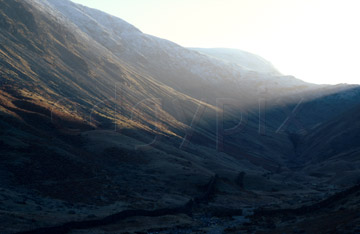 Comp image : ld02408 : Strong winter sun and shadow, with light snow in Pasture Bottom, below Thornthwaite Crag in the Lake District