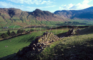 Comp image : ld04408 : A dry stone wall in Great Langdale, Cumbria, the English Lake District, in strong spring sunshine