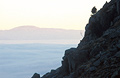 Temperature inversion traps thick cloud in the Greenburn valley below Wetherlam in the English Lake District