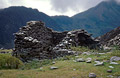 Remains of a stone cottage in the disused quarry on Fleetwith Pike in the English Lake District