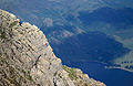 Climbers on the eastern face of High Stile, in the English Lake District, with Buttermere in the background below