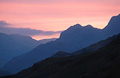 Pink sunset over Langdale, in the English Lake District