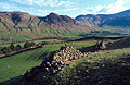 A dry stone wall in Great Langdale, Cumbria, the English Lake District, in strong spring sunshine