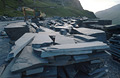 Piles of slate at Honister slate quarry, Cumbria, the English Lake District