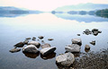 Derwentwater, in the English Lake District, looking north towards Keswick and a reflection of the distant fells