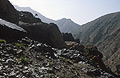 Heavy dark rocks against the light at around 3000m in the High Atlas mountains of Morocco