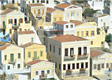 Light colours and red roofs of cluttered houses on a Greek island. Watercolour on textured paper effect. Light colours and red roofs of cluttered houses on a Greek island. Watercolour on textured paper effect.