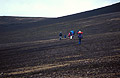 Trekking across the 'black desert' in the volcanic area of southern Iceland