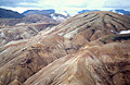 Ryolite landscape in southern Iceland. Laid down by volcanic activity, eroded into patterns by snow-melt